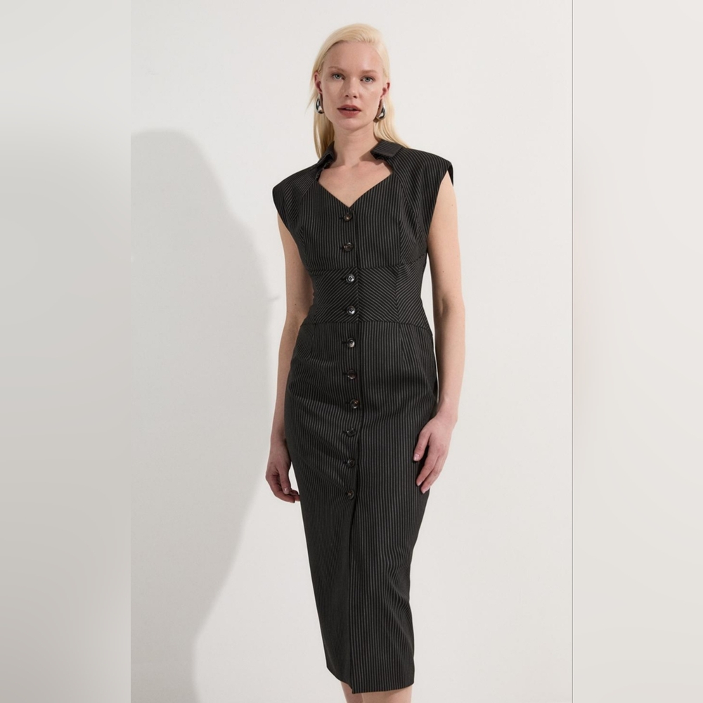Karen Millen Charcoal Pinstripe Midi Dress